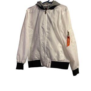 White and Grey Swiss Cross Hoodie Bomber Jacket Size Small NWOT